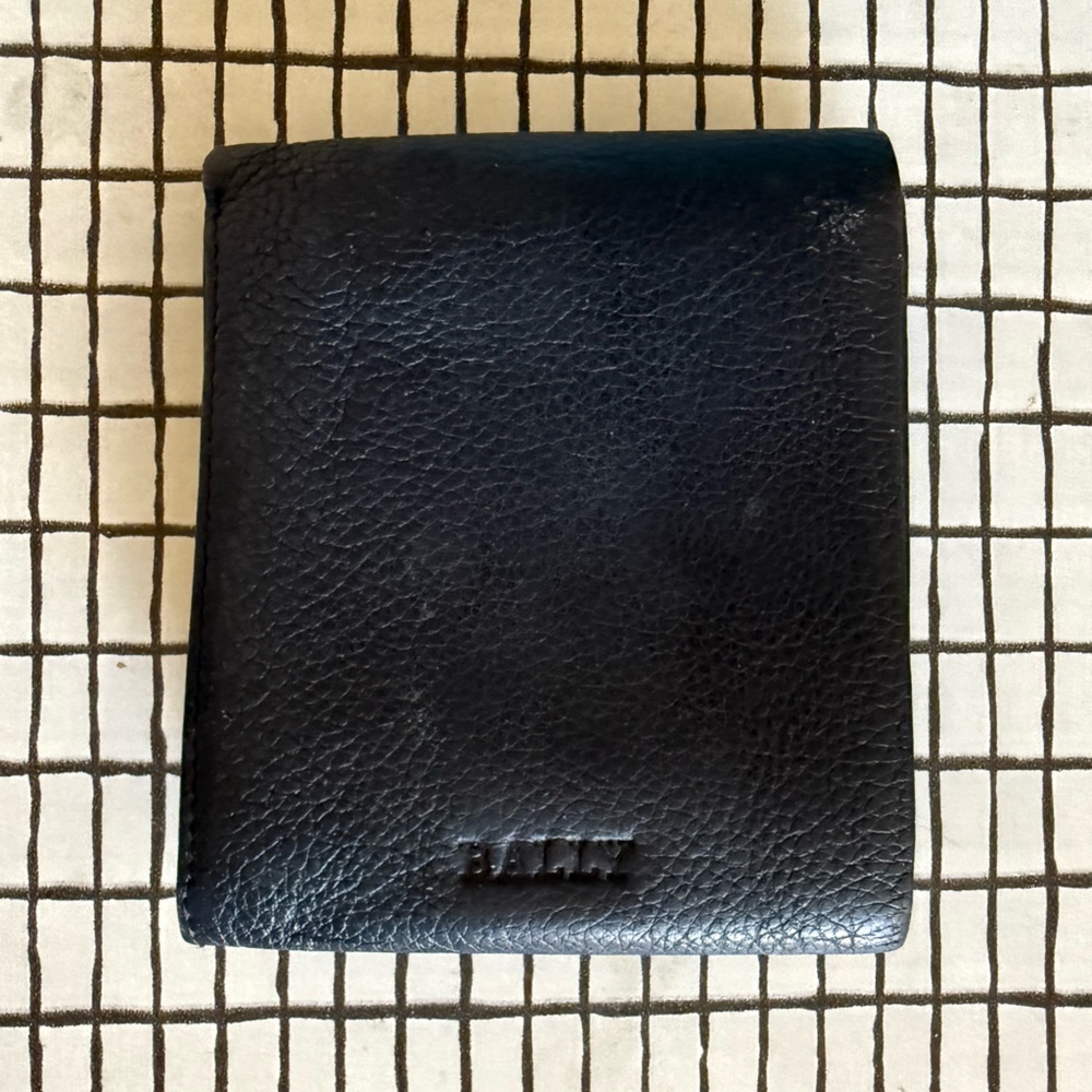 Bally Black Leather men Wallet 4 folds